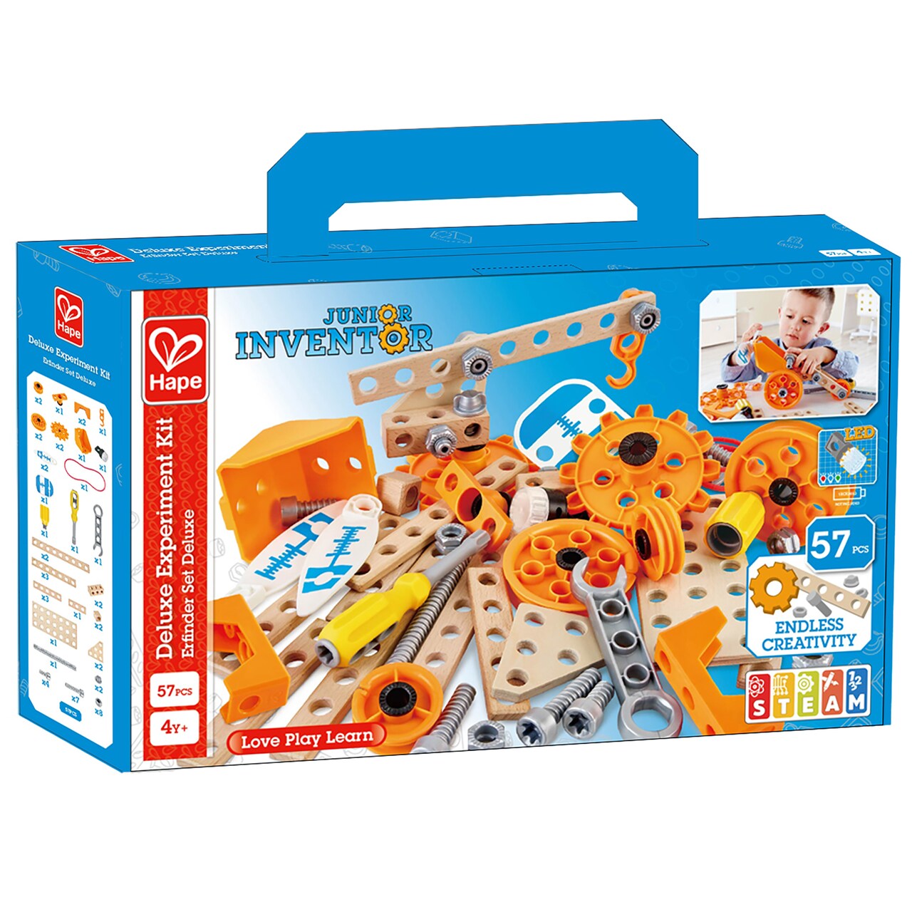 Hape: Junior Inventor: Deluxe Experiment Kit  - 57pc, Wooden Building Toy, Endless Construction Creativity Set, STEM Learning, Science, Kids Ages 4+